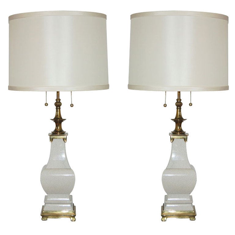 Pair of Vintage Stiffel Crackle Glazed Lamps For Sale