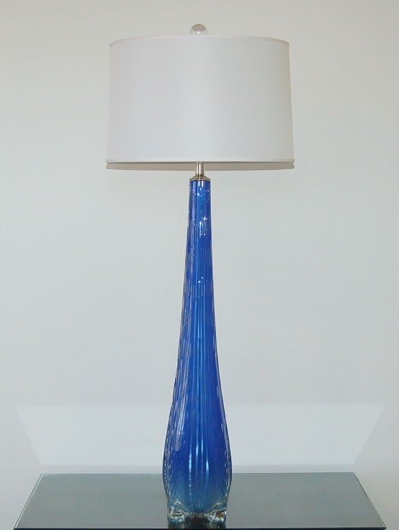 Mid-Century Modern Monumental Footed Vintage Murano Lamp in Deep Royal Blue For Sale