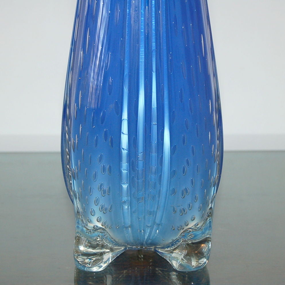 Italian Monumental Footed Vintage Murano Lamp in Deep Royal Blue For Sale