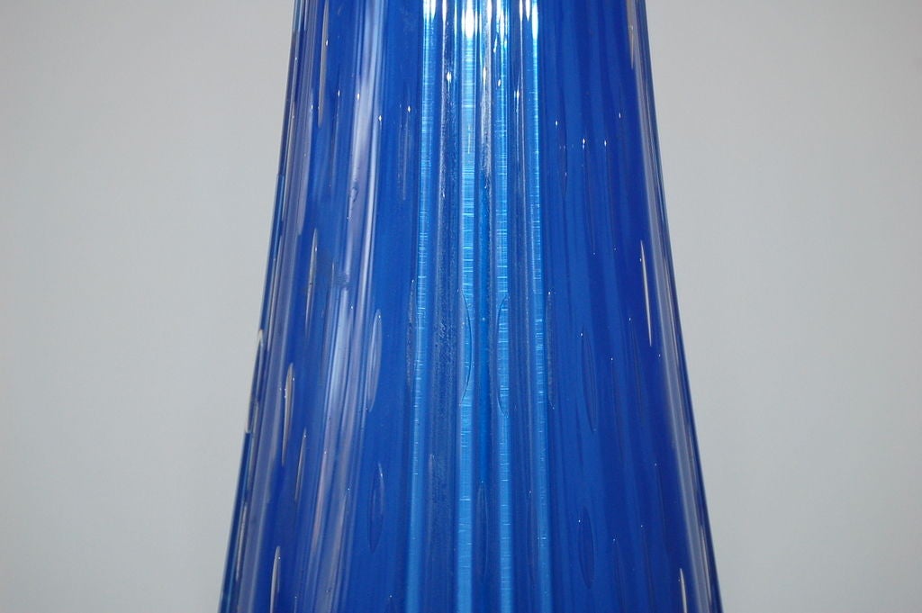 Plated Monumental Footed Vintage Murano Lamp in Deep Royal Blue For Sale