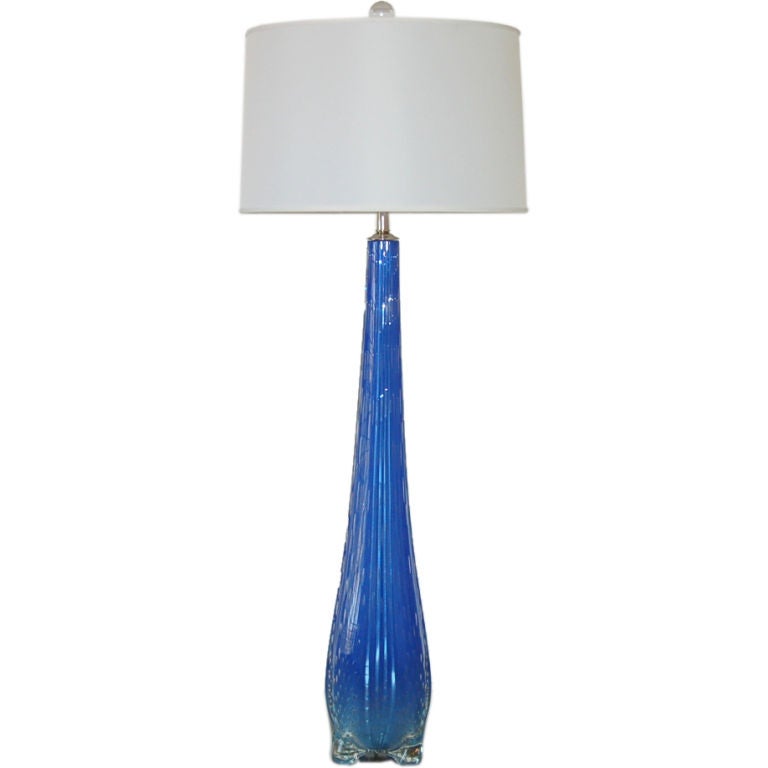 Monumental Footed Vintage Murano Lamp in Deep Royal Blue For Sale