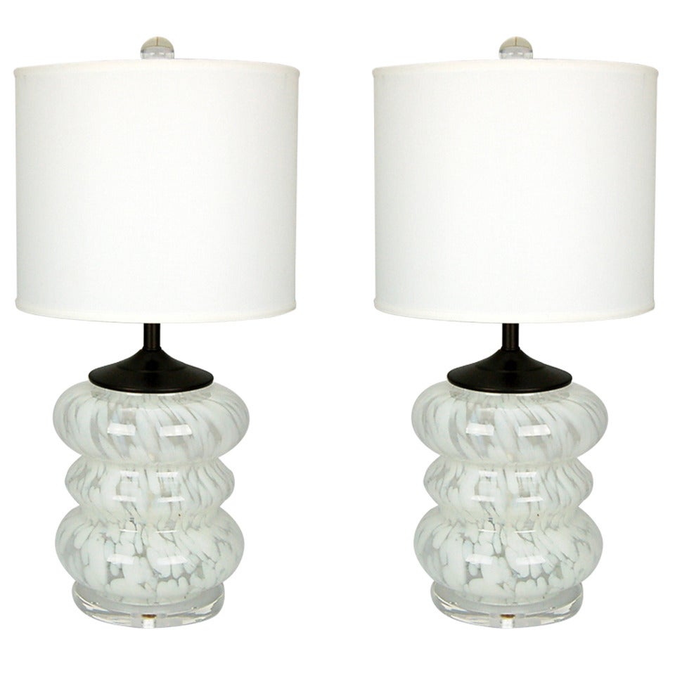 Pair of Vintage Murano, Three Tier Bedside Lamps For Sale