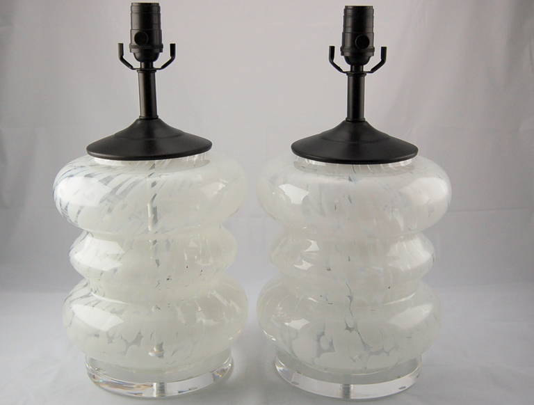 Mid-Century Modern Pair of Vintage Murano, Three Tier Bedside Lamps For Sale