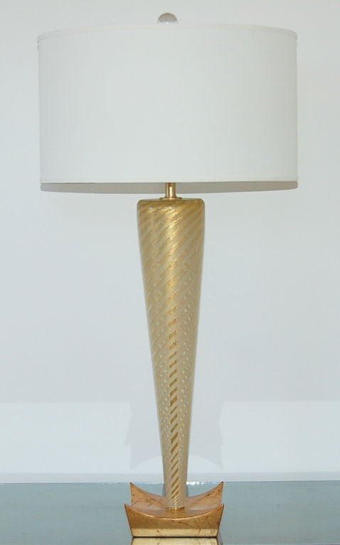 Hollywood Regency Golden Striped Sommerso Murano Lamp on Gold Leaf For Sale