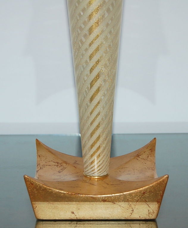 Italian Golden Striped Sommerso Murano Lamp on Gold Leaf For Sale