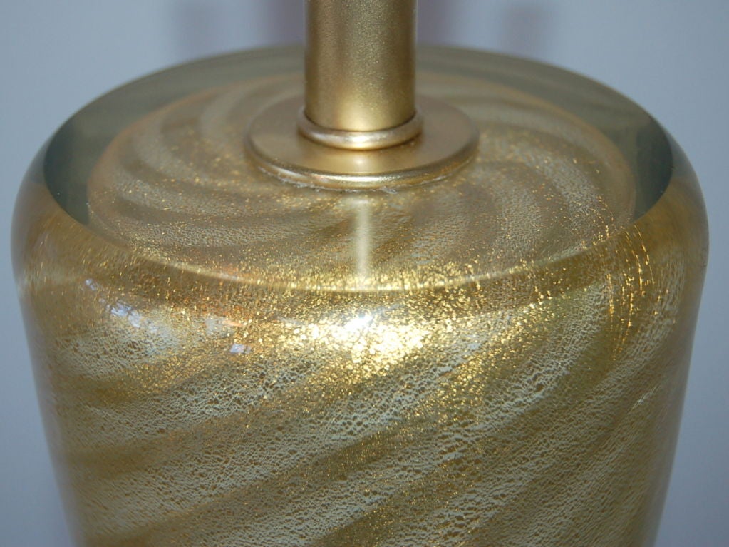 Golden Striped Sommerso Murano Lamp on Gold Leaf For Sale 1