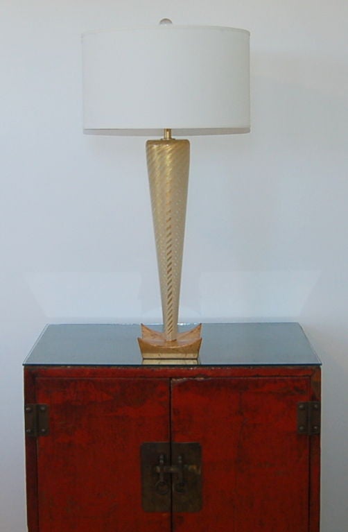 Golden Striped Sommerso Murano Lamp on Gold Leaf For Sale 2