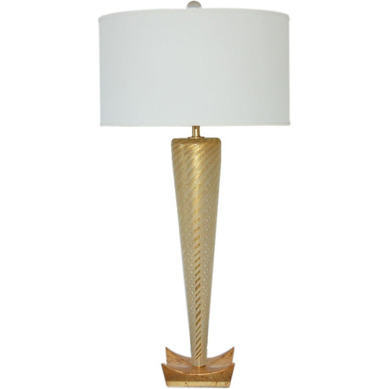 Golden Striped Sommerso Murano Lamp on Gold Leaf For Sale