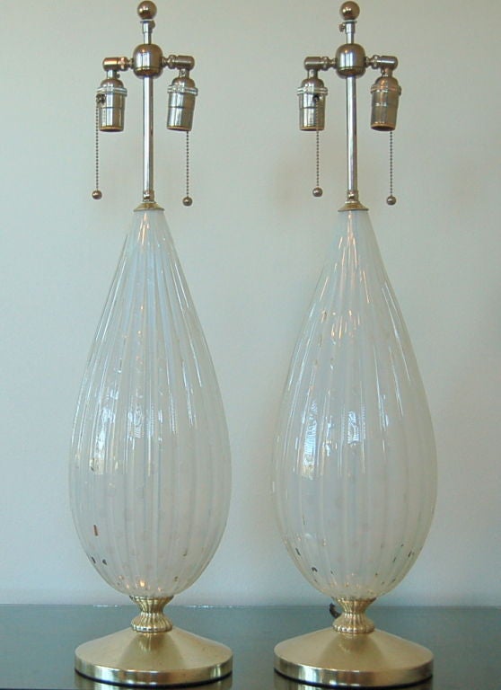 VIntage White Opaline Murano Table Lamps by Barbini