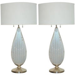 VIntage White Opaline Murano Table Lamps by Barbini