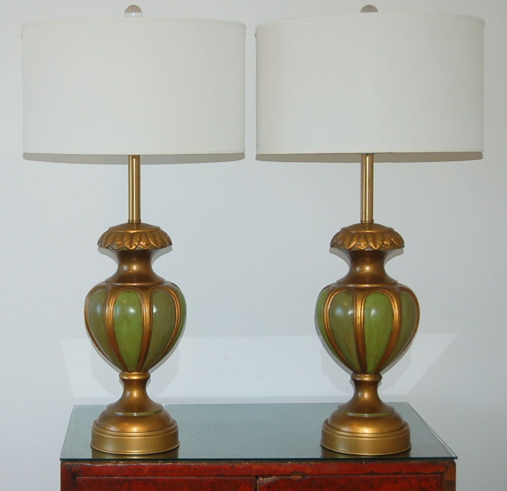 Mid-Century Modern Green Ceramic Table Lamps by Marbro For Sale