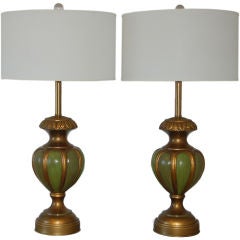 Green Ceramic Table Lamps by Marbro