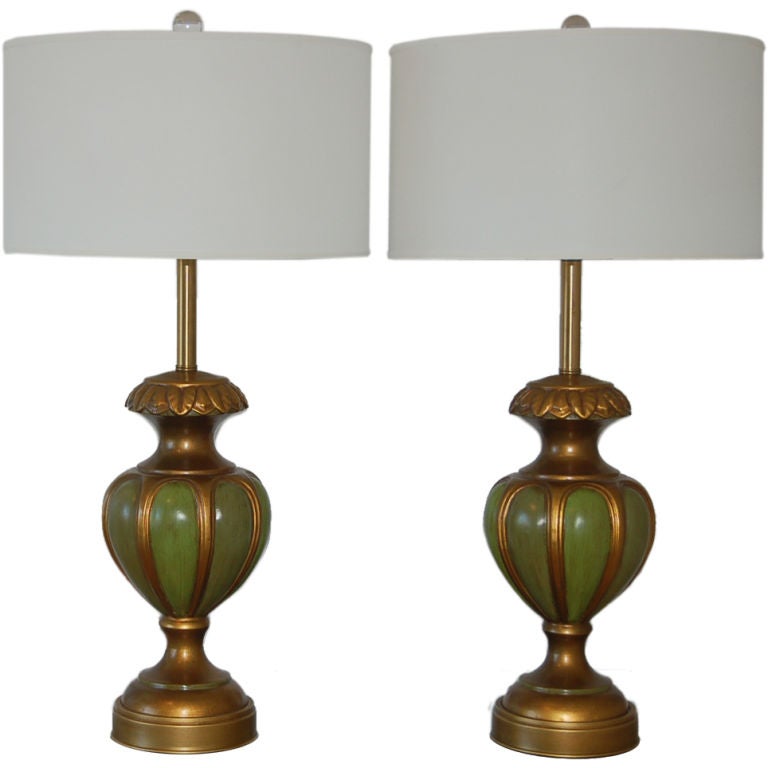 Green Ceramic Table Lamps by Marbro For Sale