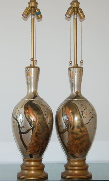 The Marbro Lamp Company - Japanese Mixed Metal Peacock Lamps