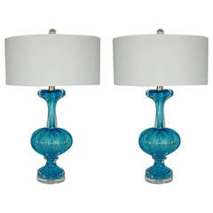 Pair of Vintage Murano Lamps in Mediterranean Sea Blue