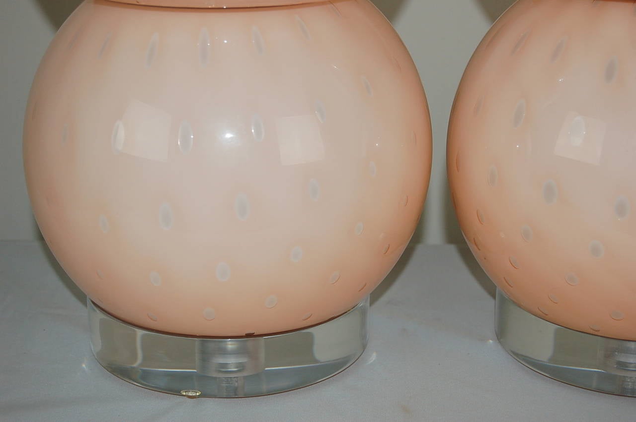 Pink Murano Table Lamps of Stacked Balls In Excellent Condition In Little Rock, AR
