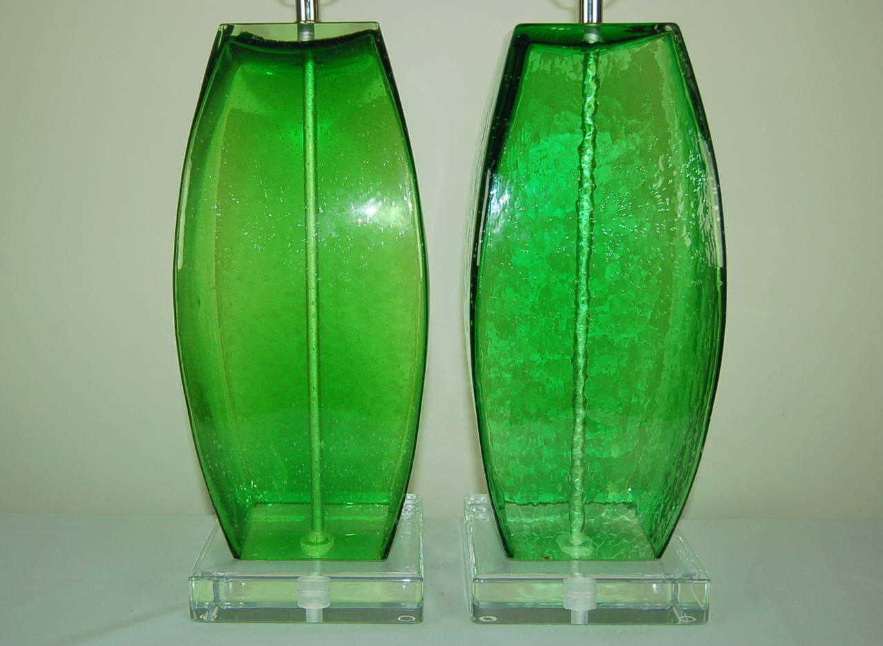 Green Art Glass Pulegoso Table Lamps In Excellent Condition For Sale In Little Rock, AR