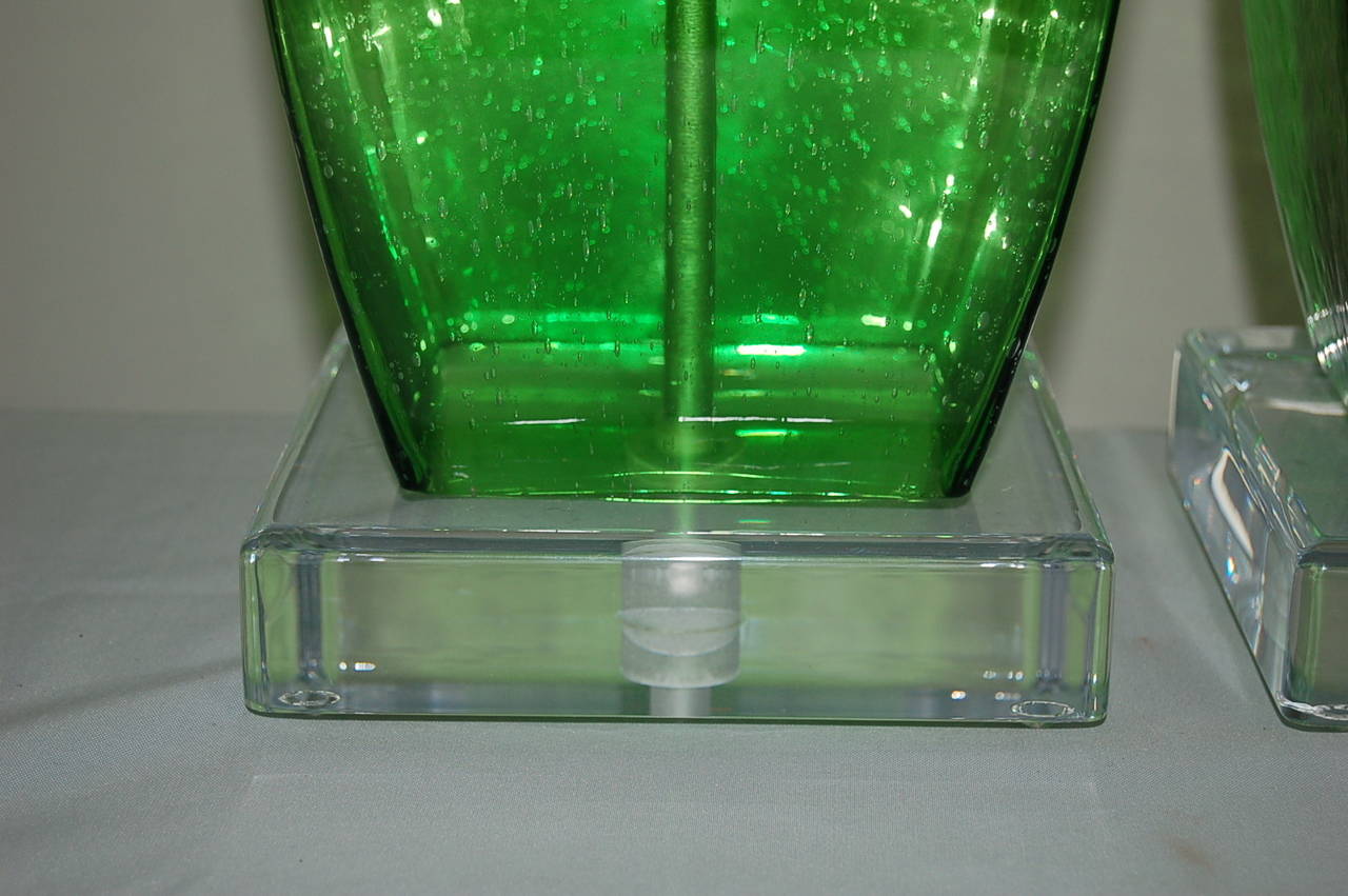 Late 20th Century Green Art Glass Pulegoso Table Lamps For Sale