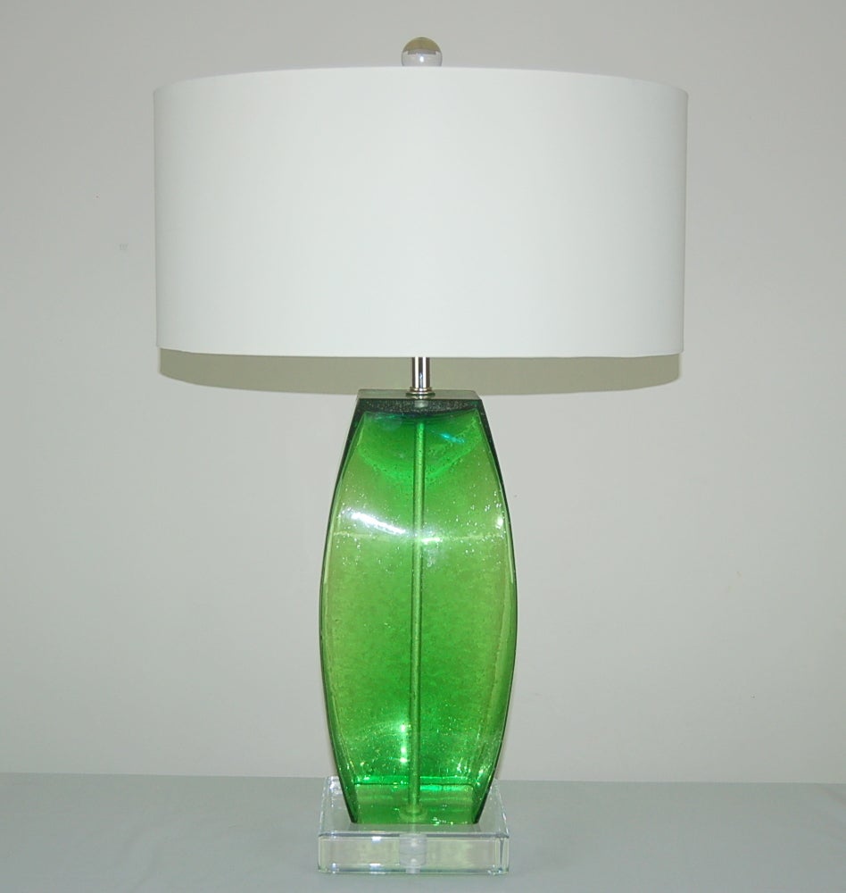 Mid-Century Modern Green Art Glass Pulegoso Table Lamps For Sale