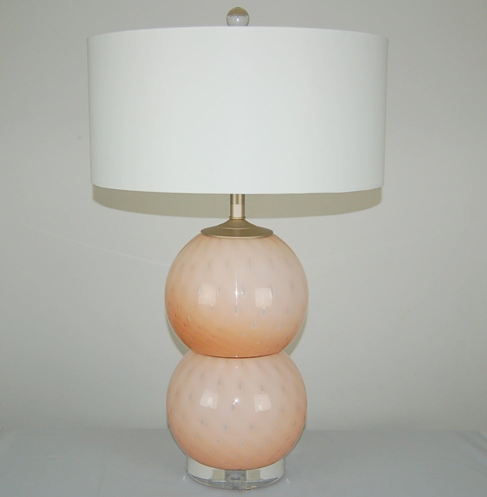 Mid-Century Modern Pink Murano Table Lamps of Stacked Balls