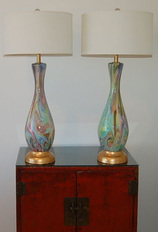 Massive Pair of Tutti Fruti Vintage Murano Lamps on Gold Leaf 5