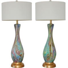 Massive Pair of Tutti Fruti Vintage Murano Lamps on Gold Leaf