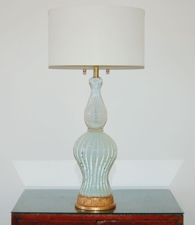 Mid-Century Modern Curvaceous White Opaline Murano Lampwith Controlled Bubbles For Sale