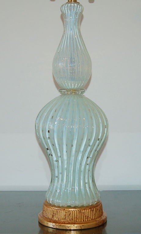 Italian Curvaceous White Opaline Murano Lampwith Controlled Bubbles For Sale