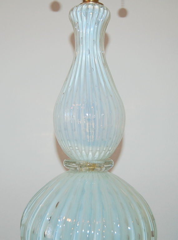 20th Century Curvaceous White Opaline Murano Lampwith Controlled Bubbles For Sale