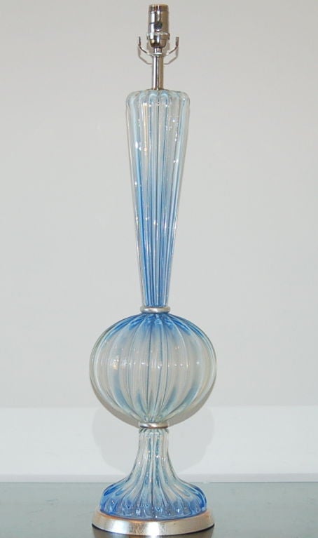 Mid-Century Modern Single Soft Cerulean Blue Opaline Murano Lamp