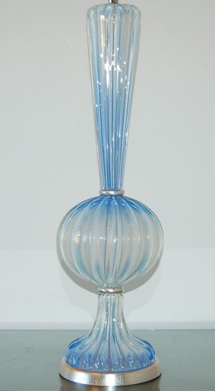 Single Soft Cerulean Blue Opaline Murano Lamp In Excellent Condition In Little Rock, AR