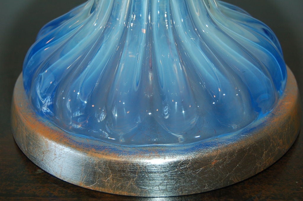 Single Soft Cerulean Blue Opaline Murano Lamp 2
