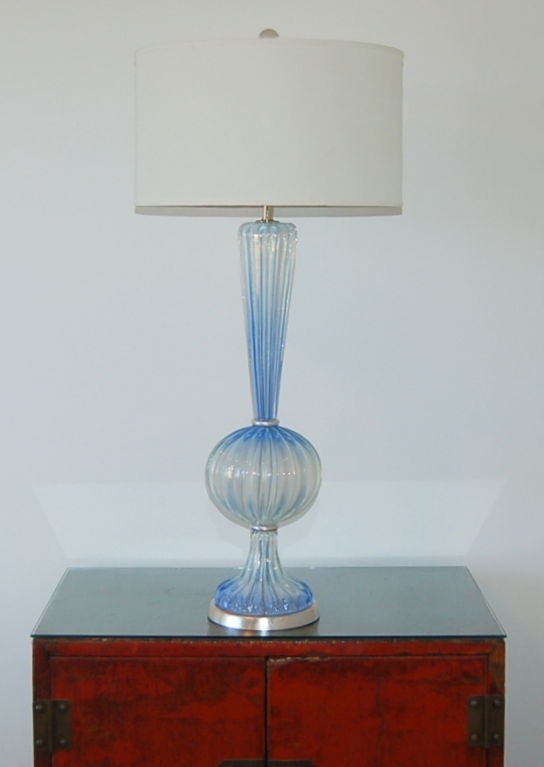 Single Soft Cerulean Blue Opaline Murano Lamp 3