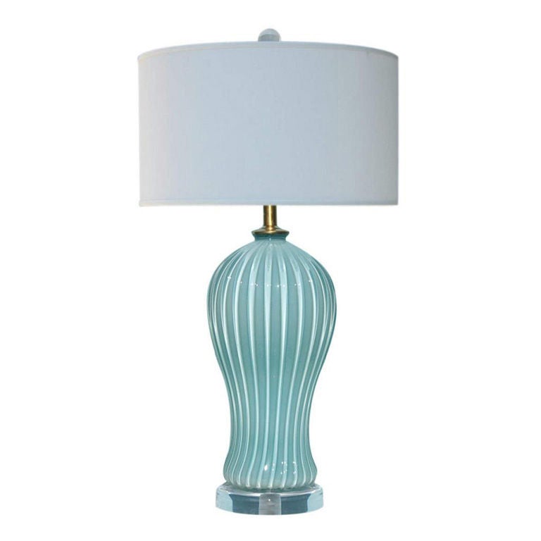 Vintage Blue Opaline Murano Lamp by Seguso
