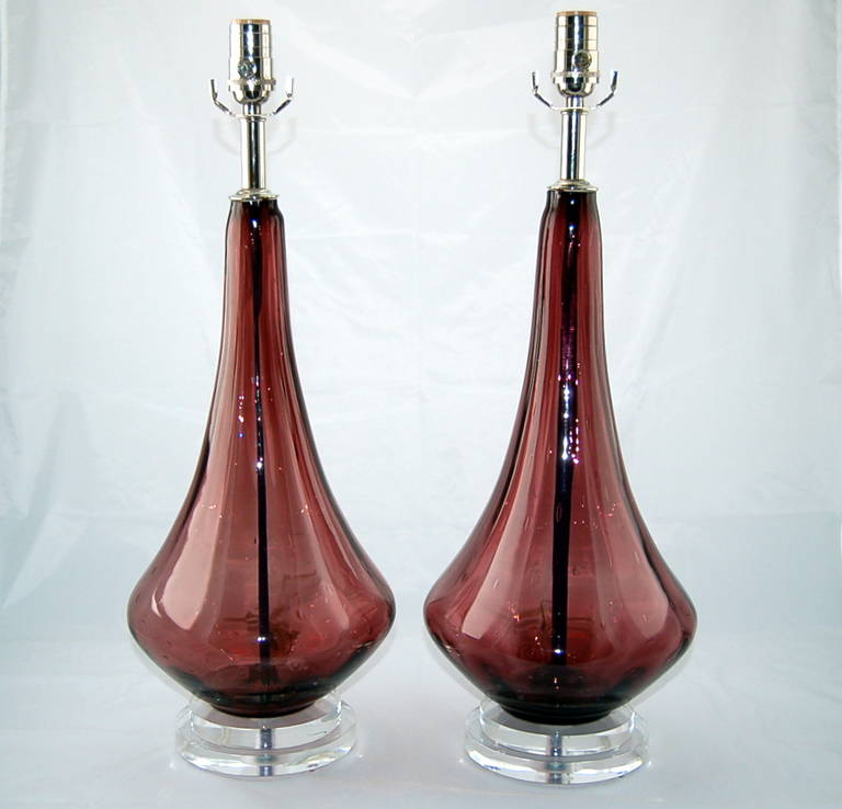 Pair of Vintage Murano Petticoat Lamps in Amethyst Plum