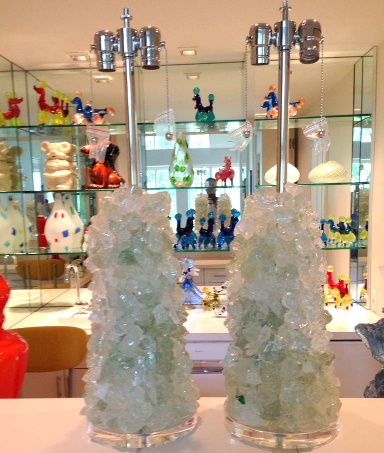 Pair of Rock Candy Lamps in Ice by Swank Lighting 3