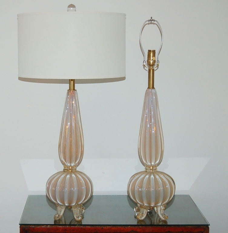 Italian Vintage Soft Peach Opaline Murano Lamps by Archimide Seguso