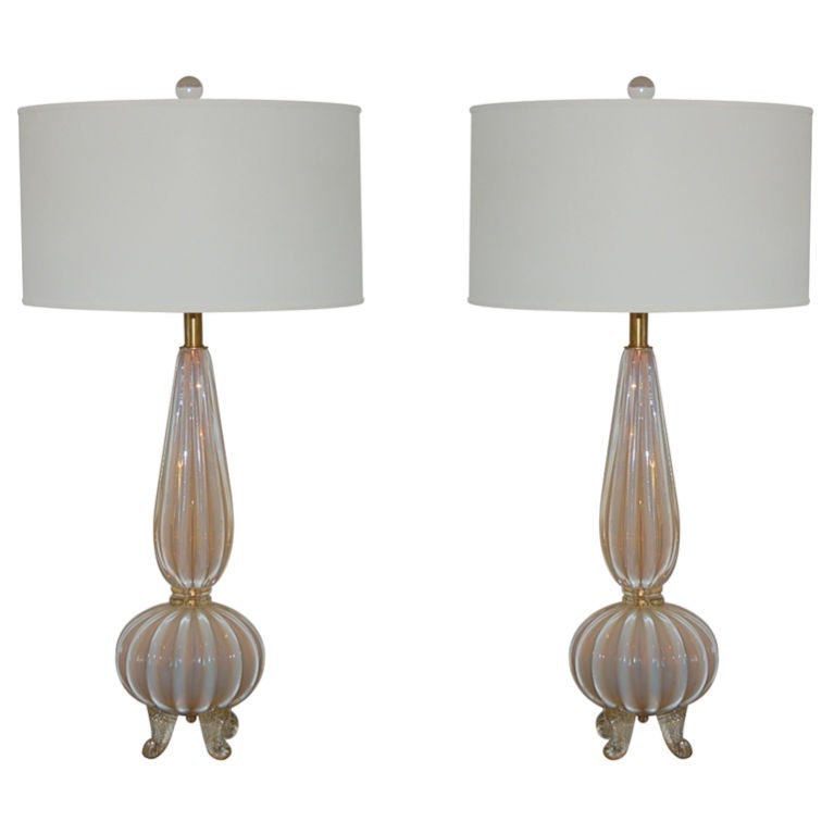 Vintage Soft Peach Opaline Murano Lamps by Archimide Seguso
