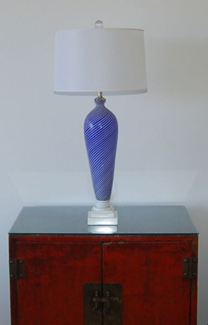 Brass Vintage Pin Striped Murano Lamp by Dino Martens For Sale