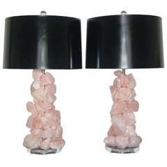 Pair of Brazilian Rose Quartz Crystal Lamps