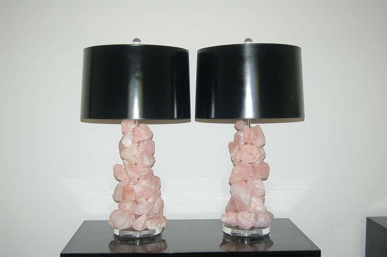 Pair of Brazilian Rose Quartz Crystal Lamps