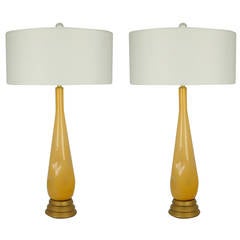 Pair of Vintage Murano, Dimpled Teardrop Lamps is Custard Cream