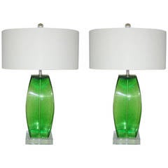 Green Art Glass Pulegoso Table Lamps