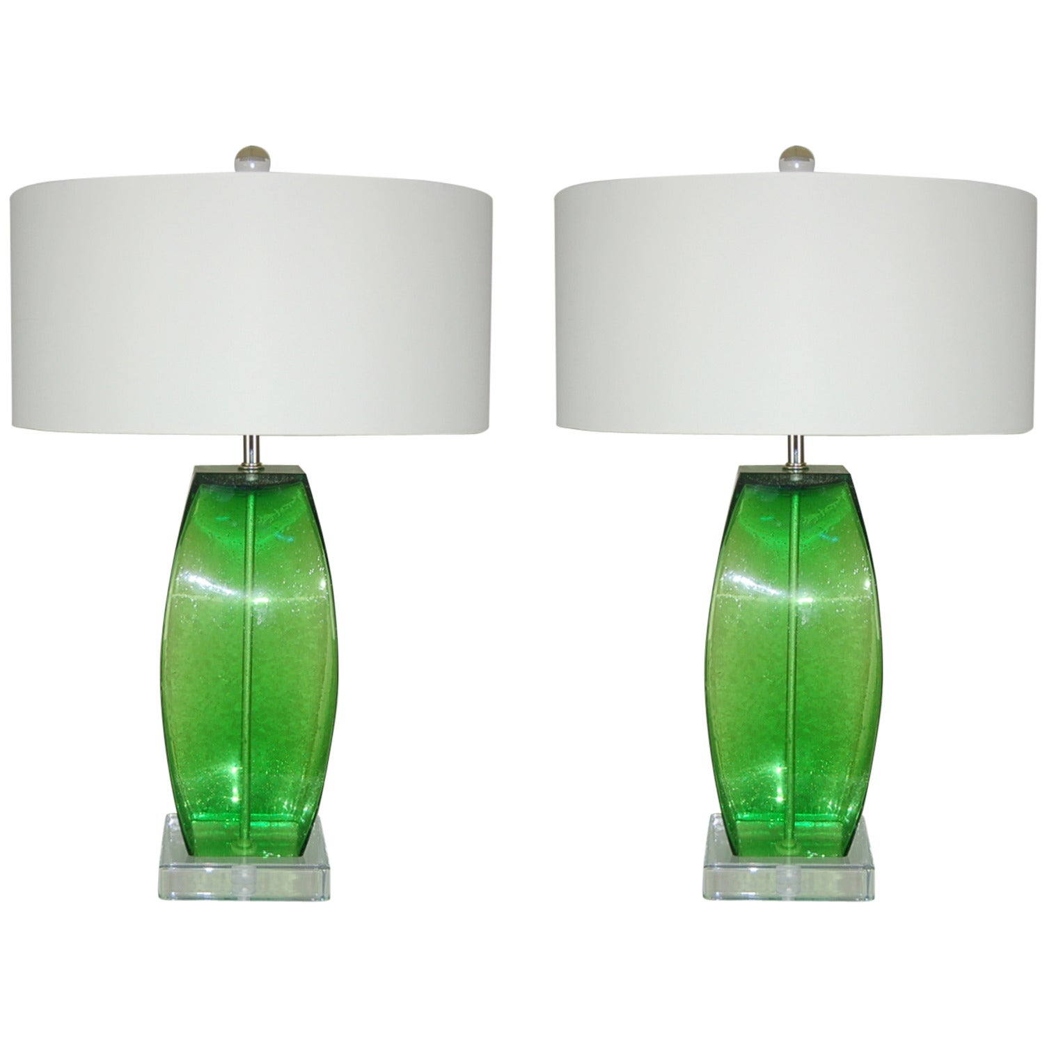 Green Art Glass Pulegoso Table Lamps For Sale