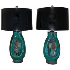 Green Chinese Scholar Lamps by Fantoni