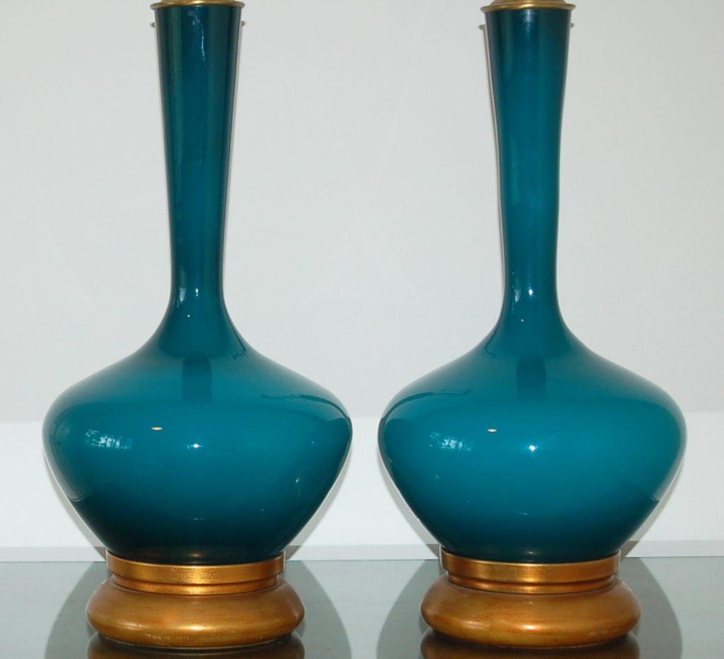 Brass Vintage Hand Blown Swedish Glass Lamps - The Marbro Lamp Company