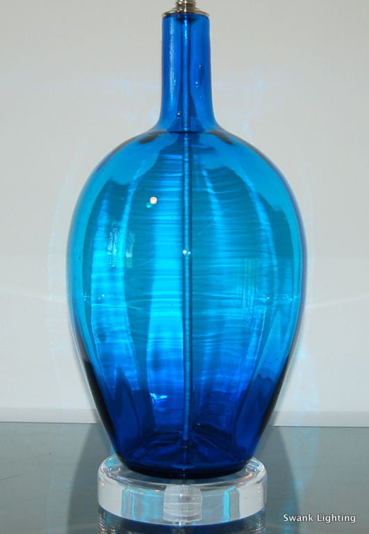 Unknown Vintage Hand Blown Glass Lamp in Royal Blue
