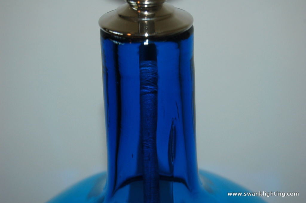 20th Century Vintage Hand Blown Glass Lamp in Royal Blue