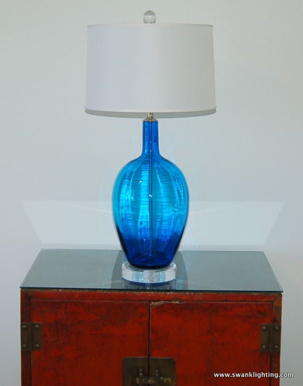 Lucite Vintage Hand Blown Glass Lamp in Royal Blue