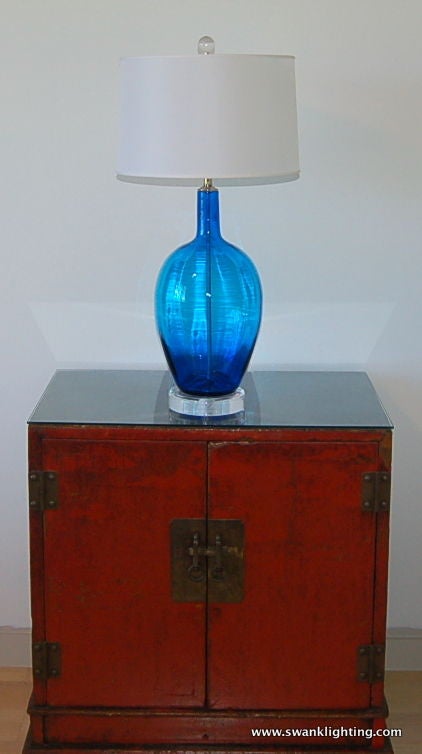 Vintage Hand Blown Glass Lamp in Royal Blue 1